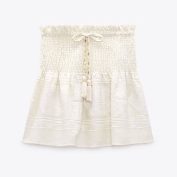 Zara Linen Blend Smocked Skirt M - Picture 16 of 16